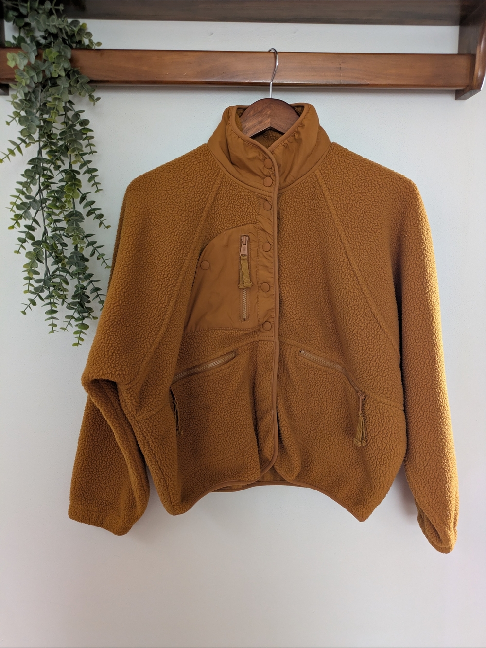 FP Movement Free People Hit The Slopes Fleece Jacket Honey Brown Small -EUC